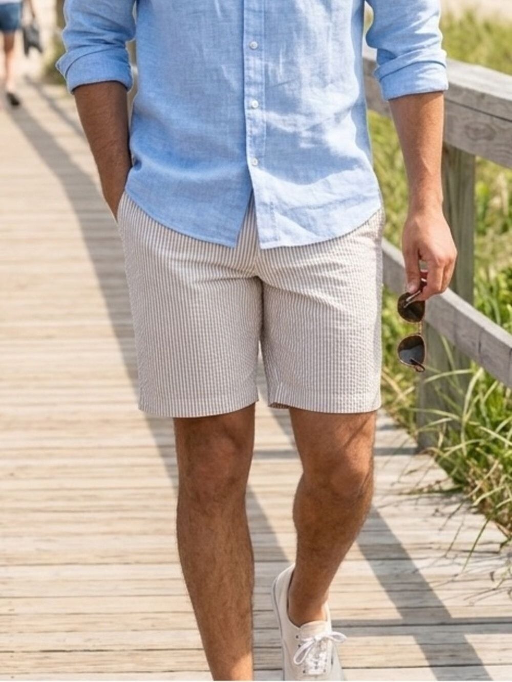 NWT Jones New York Seersucker Bermuda Shorts Size 8 Beige White Stripe Old Money
